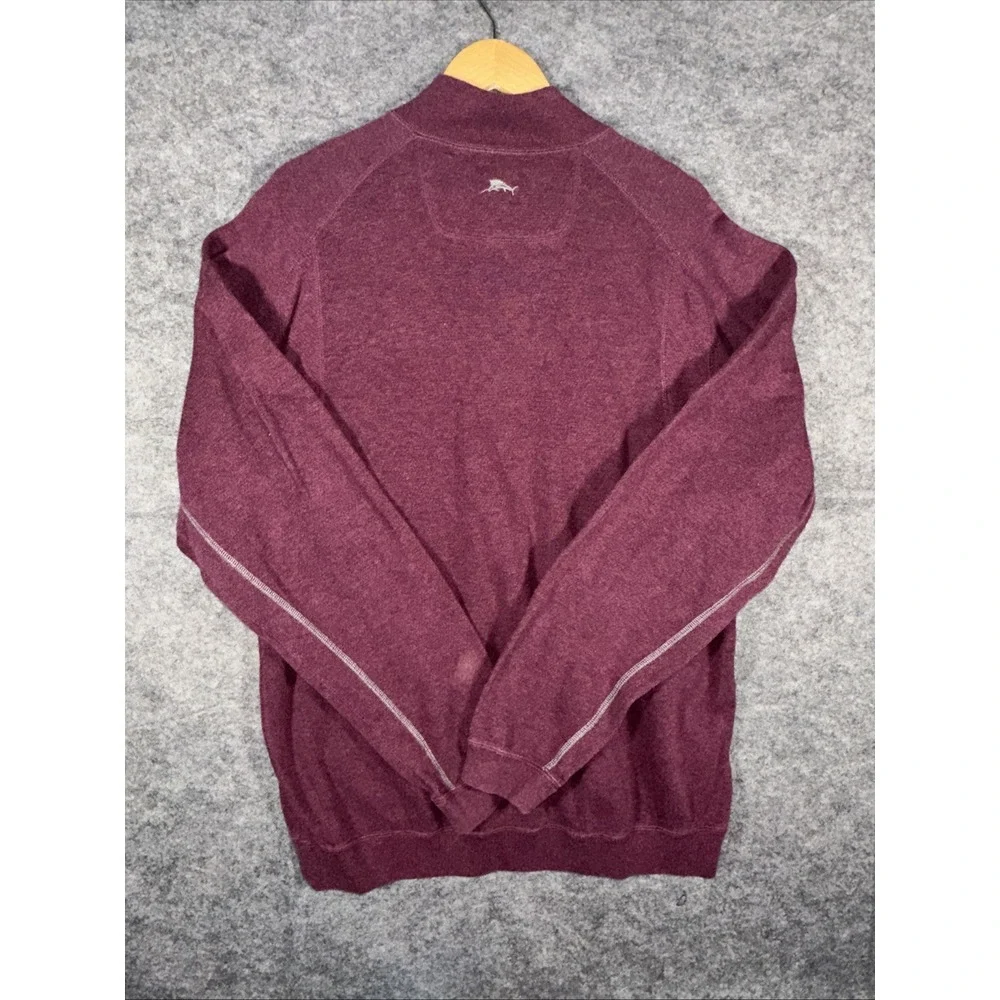 Tommy Bahama 1/4 Zip Reversible Sweater Mens XL‎ Burgandy Gray Cotton Pullover